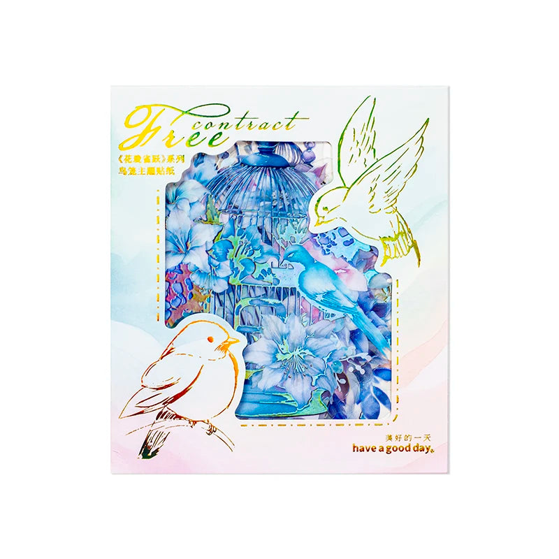 5 pcs Laser Bronzing birdcage PET Stickers aesthetic Decorative Scrapbooking Junk Journal Scrapbooking material Qme