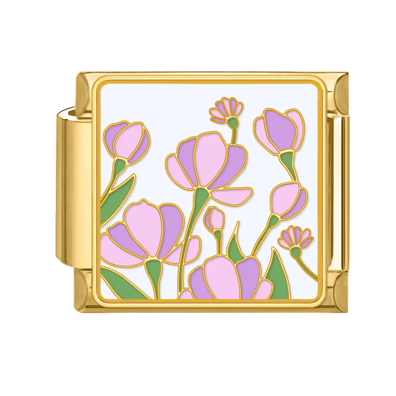 Gold Color Spring Summer Colorful Starfish Beach Sky Flowers Italian Charm Links Fit 9mm Women Stainless Steel DIY Bracelet Gift Qme Style 26