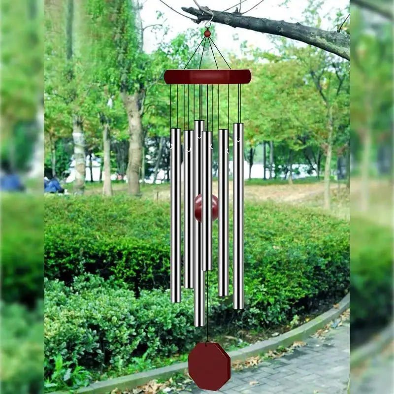 Wind Chime Octagonal Wood Hang Tag 6 Metal Tubes Courtyard Corridor Qme