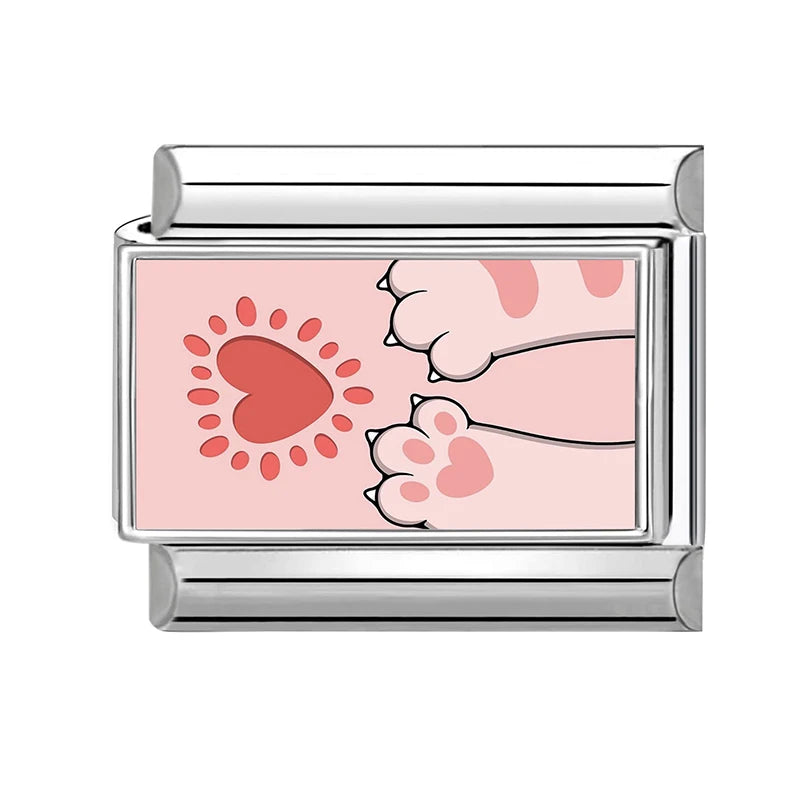 New 2026 Y2K Design Colorful Cute Cat Claw Love Heart Italian Charm Links Fit 9MM Stainless Steel Bracelet DIY Making Jewelrys Qme Style 2