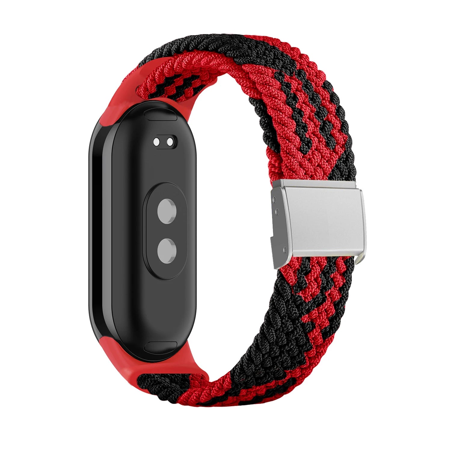 Adjustable Braided Nylon Elastic Wristband for Xiaomi Mi Band 8 Fitness Tracker Stainless Steel Buckle Replacement Strap Qme Red Black for Mi Band 8
