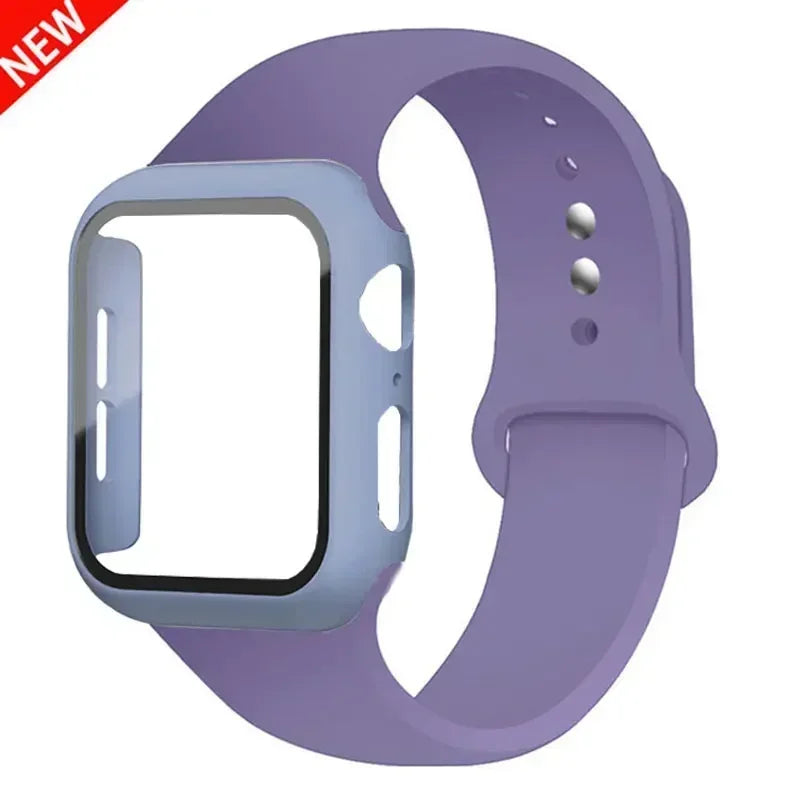 Glass+Case+Strap for Apple Watch Band 45mm 44mm 41mm 40mm 38mm 42mm Screen Protectors for Apple IWatch Series 9 8 7 6 SE 5 3 4 Qme