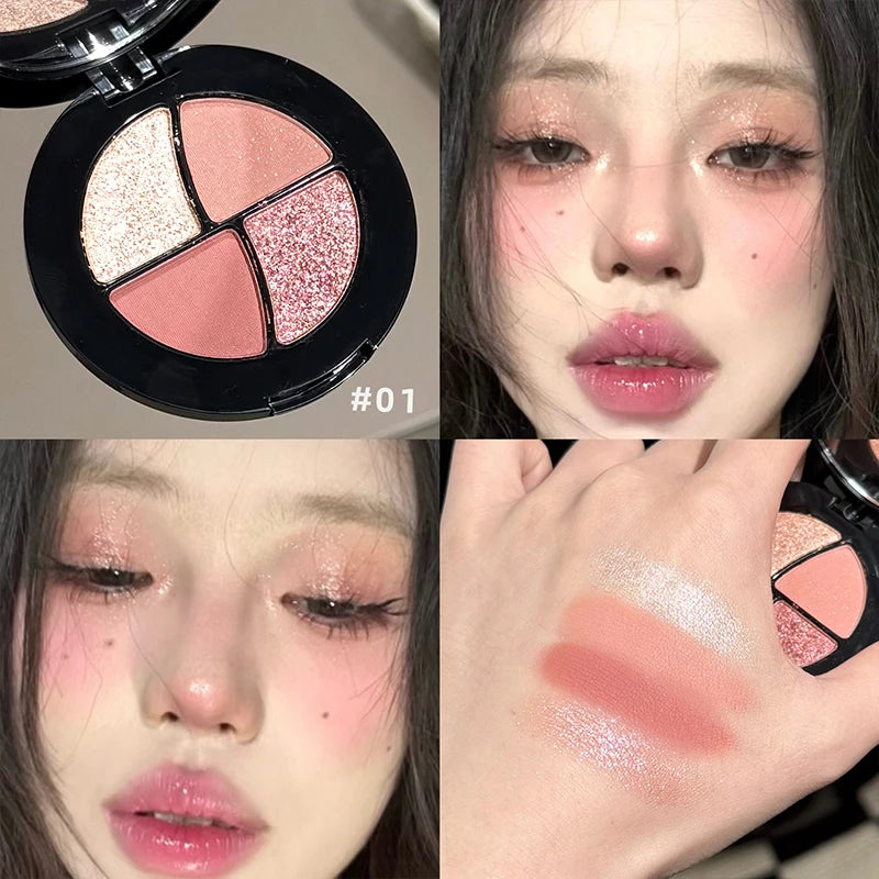ART VALUE 4 Colors In 1 Eyeshadow Palette Glitter Pearlescent Matte Eye Shadow Shimmer Makeup Highlighter Contouring Eyeshadow Qme 01