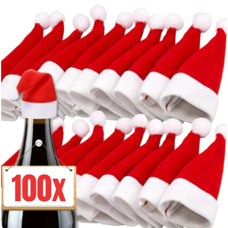 Mini Santa Hat Wine Bottle Covers Non-Woven Fabric Lollipops Caps Christmas Bottles Holder Kitchen Tableware Dinner Decoration Qme