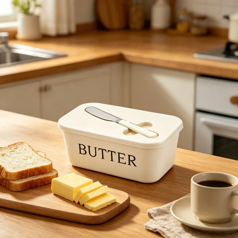 1pcs Butter Container Box with Knife Plastic Sealed Storage Box Cheese Box Oil Slicer Butter Plate Tableware Qme