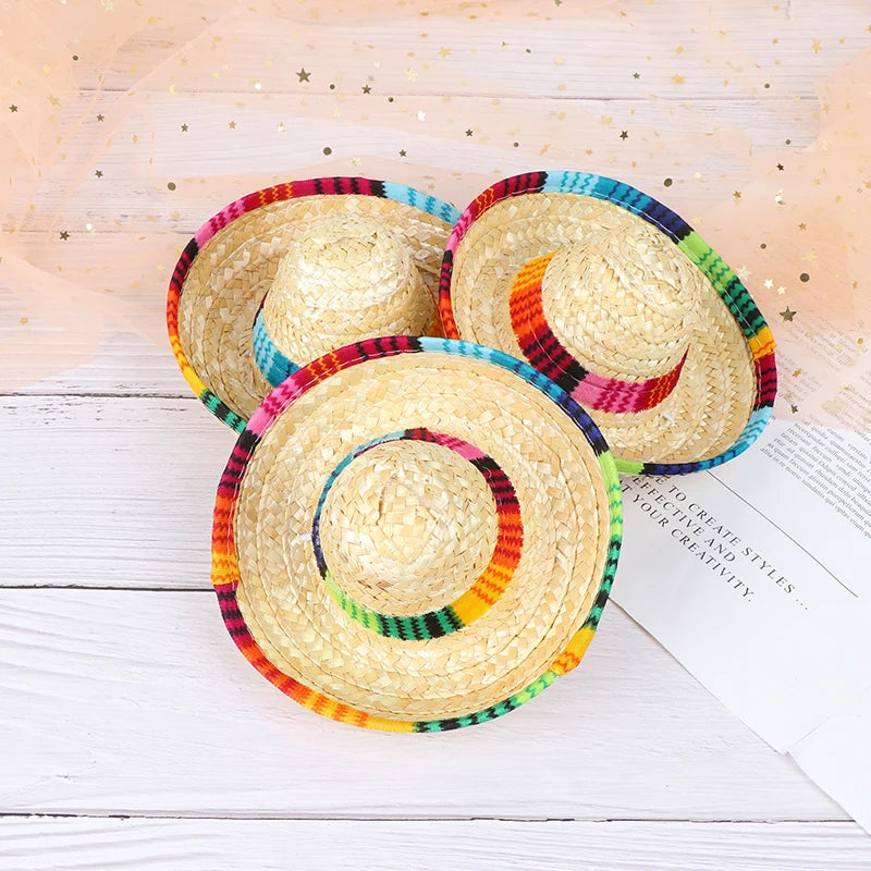 Party Straw Hats Dogs Hat Mini Pet Sombrero Cat Sun Beach Qme