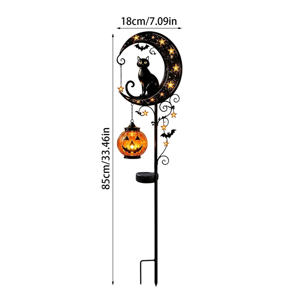 Halloween Black Cat Pumpkin Moon Garden Stake Light Solar Metal Pumpkin Stake Outdoor Garden Yard Decoration Qme