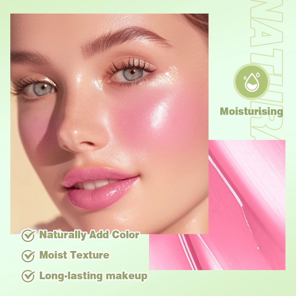 QIBEST 3 Colors Jelly Blush Stick Lip Balm Eyes 3-in-1 Multi-Use Matte Blush Moisturize Brighten Lipstick Watercolor Cosmetics Qme
