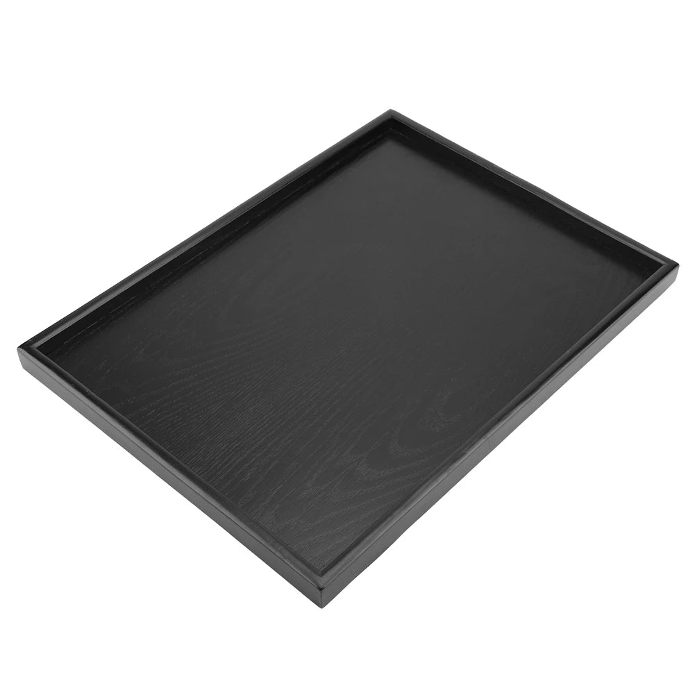 Black Wooden Serving Tray Rectangle Solid Wood Food Tea Coffee Tray for Kitchen Dining Table Decor Accessories Qme