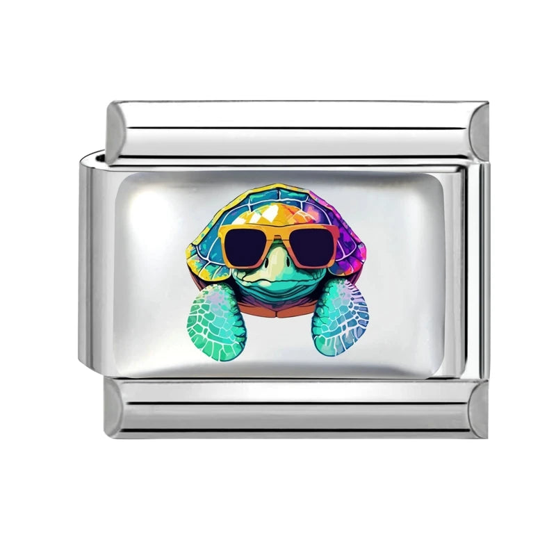 2026 Versatile New Cartoon Sunglasses Cats Lion Tigers Italian Style Bracelet 9mm Stainless Steel Modular DIY Bracelet Wholesale Qme Style 30