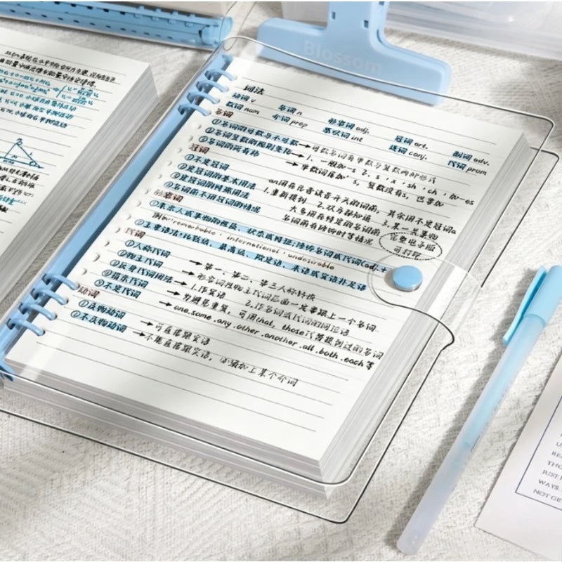 60 sheets of 120-page transparent soft leather loose-leaf notebooks with detachable ring covers and horizontal lines A5 Qme blue A5