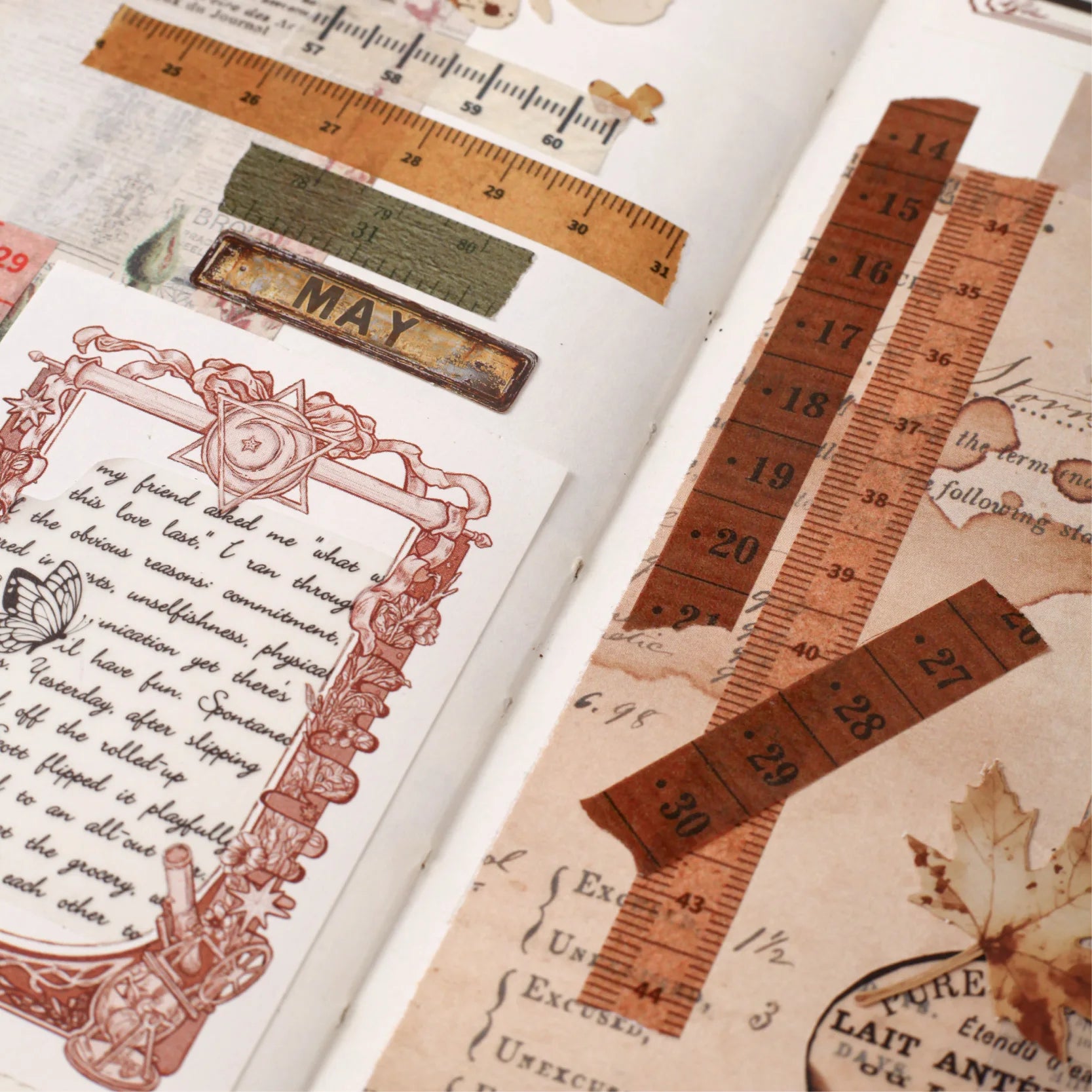1 Roll Vintage Measuring Tape Theme Washi Tape for Journal Scrapbooking DIY Collage Art Phone Case Decoration Qme