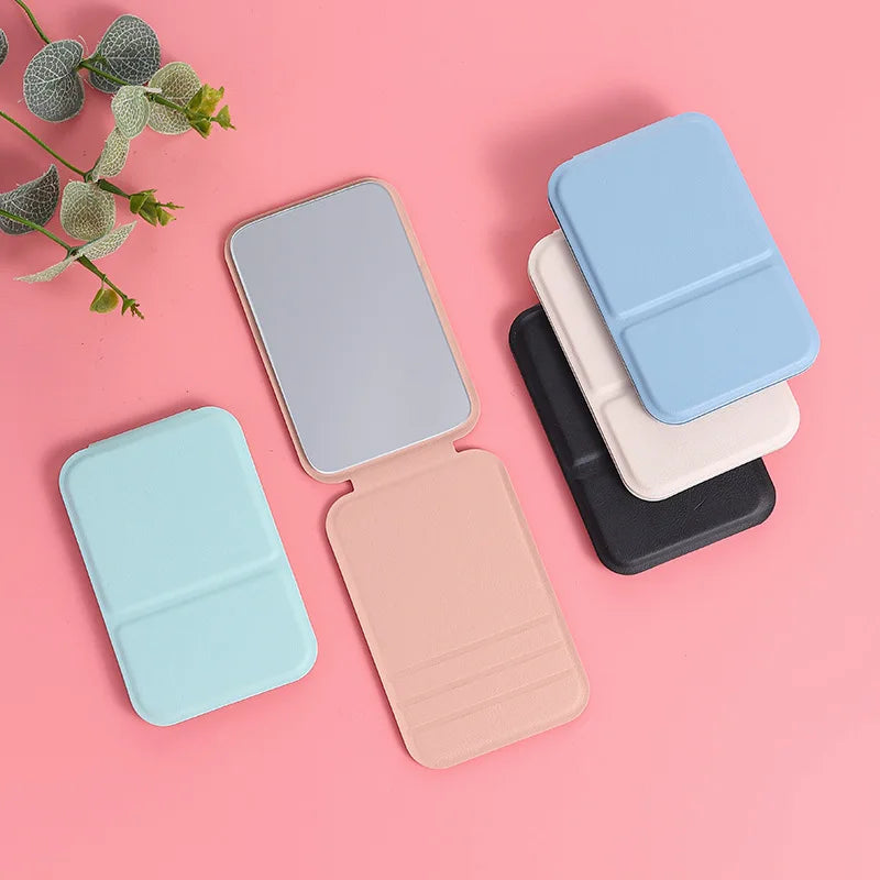 Desktop Makeup Mirror Solid PU Leather Simple Portable Handheld Qme