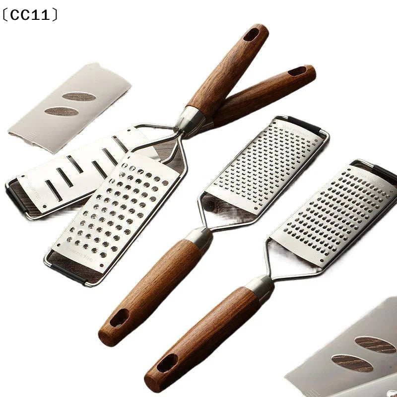 Cheese Grater Natural Wood Handle Stainless Steel Zester Kitchen Qme