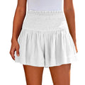 Ladies’ Large Sized High Waist Casual Soft Solid Color Breathable Fashion Wide Leg Shorts Summer Elastic Waist Pleated Trousers Qme White M