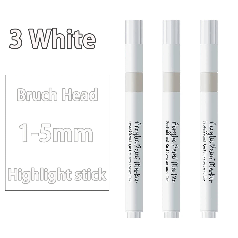 2-6 Pack White Brush Tip Acrylic Marker 1-5mm Fine Point Art Marker Pen for Drawing Highlight Fine Details DIY Craft Supplies Qme 3 White