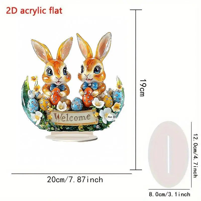 Cute Rabbit Desktop Ornament Easter Egg Shaped Cottage Acrylic 2D Flat Qme A8