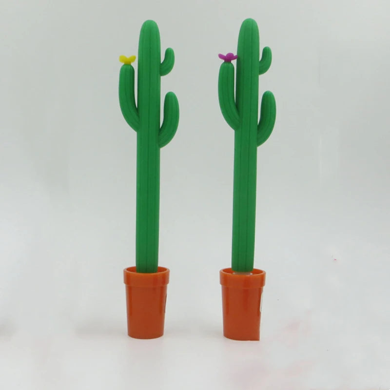 Cute Cactus Shaped Gel Pen, 0.5mm Blue Ink Neutral Pen, Creative Silicone Plant Pen for Students Office Qme