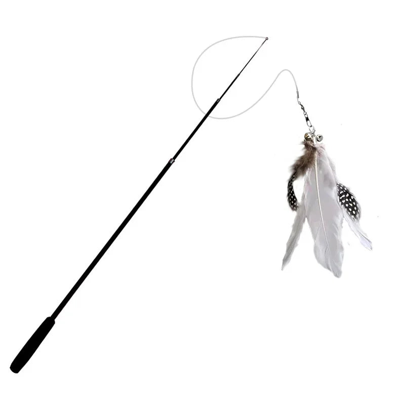 Durable 1.8M 4-Section Telescopic Cat Teaser Wand Catnip Interactive Fishing Rod Toy for Kitten Pet Plaything Qme White 1pc