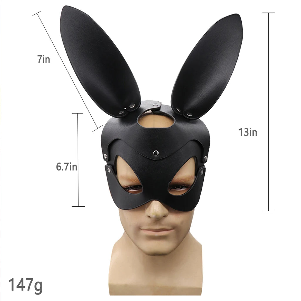 Bunny Mask Cosplay Punk Spiked Leather Cat Mouse Headgear Masquerade Dance Party Pvc Half Face Helmet Halloween Accessory Prop Qme