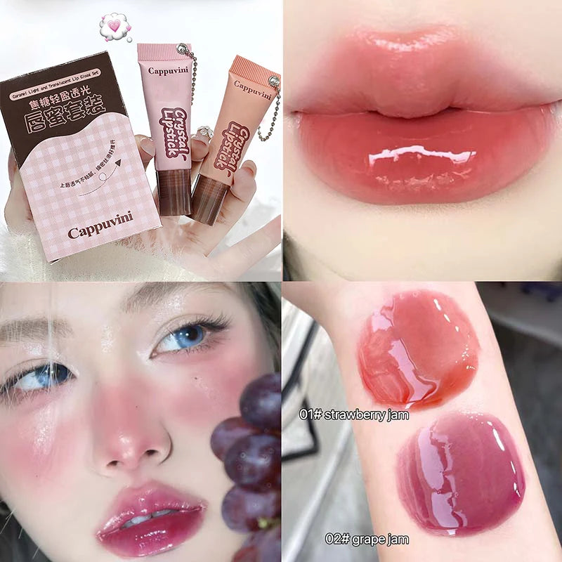 Jelly Purple Translucent Lip Gloss Hydrating Mirror Finish Lip Cream Bright Glassy Moisturizing Plumper Long Lasting Lips Makeup Qme 1Set (01and 02)