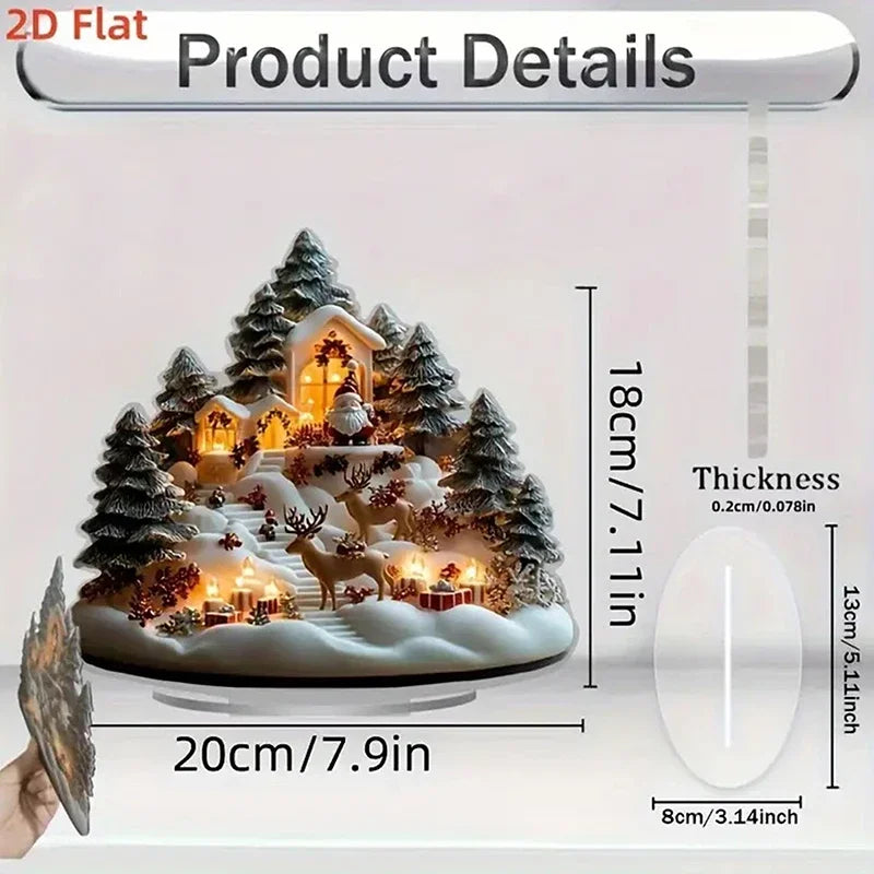 2D Flat Acrylic Christmas Desk Decor Base Snowman House Rotating Qme