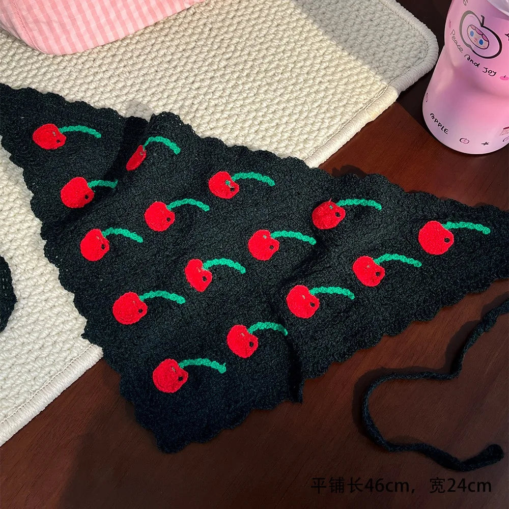Elegant French Knitted Headband Retro Strawberry Women Hair Scarf Bohemian Pastoral Triangle Turban Beach Headwear Qme Style 1