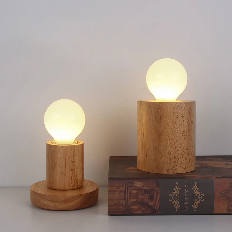 Retro Wood Table Lamp E27 Socket Vintage Desk Base Holder Wooden Qme