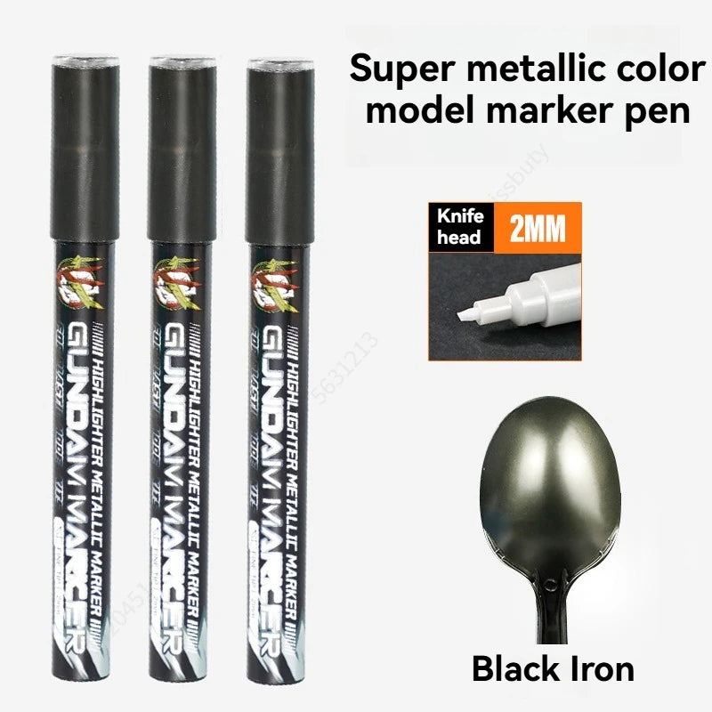 Metallic Markers Colouring Pens for Mech Painting Golden Paint Marker Pen Silvery Reflective Paint Model Marker Pen Stationery Qme 3 Pcs Black Iron