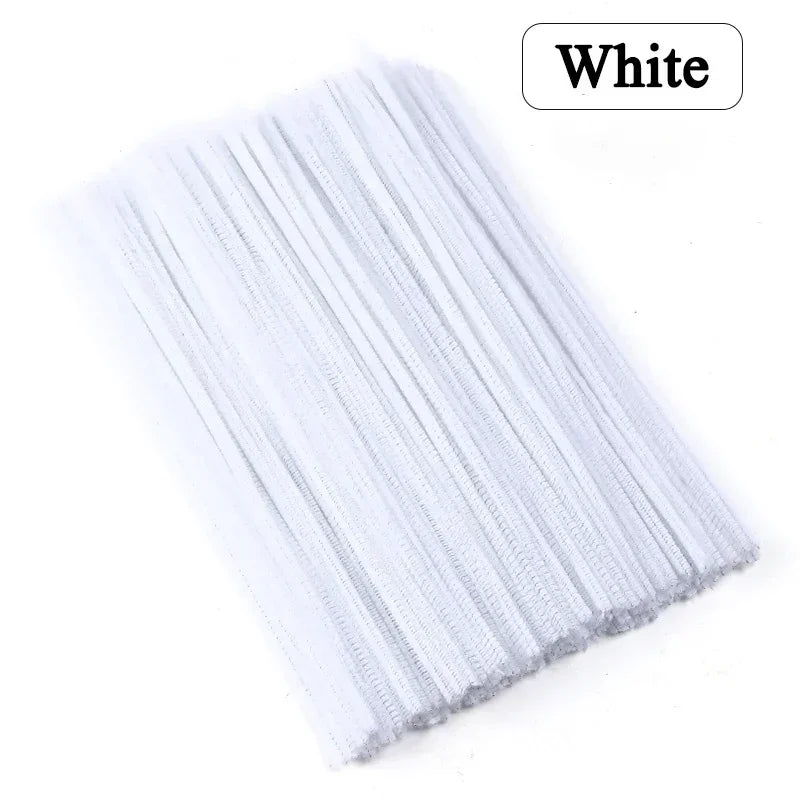 100/200/300PCS Colorful Chenille Stems DIY Wired Twist Stick Hair Strip Kids Handmade Educational Toys Qme White 300