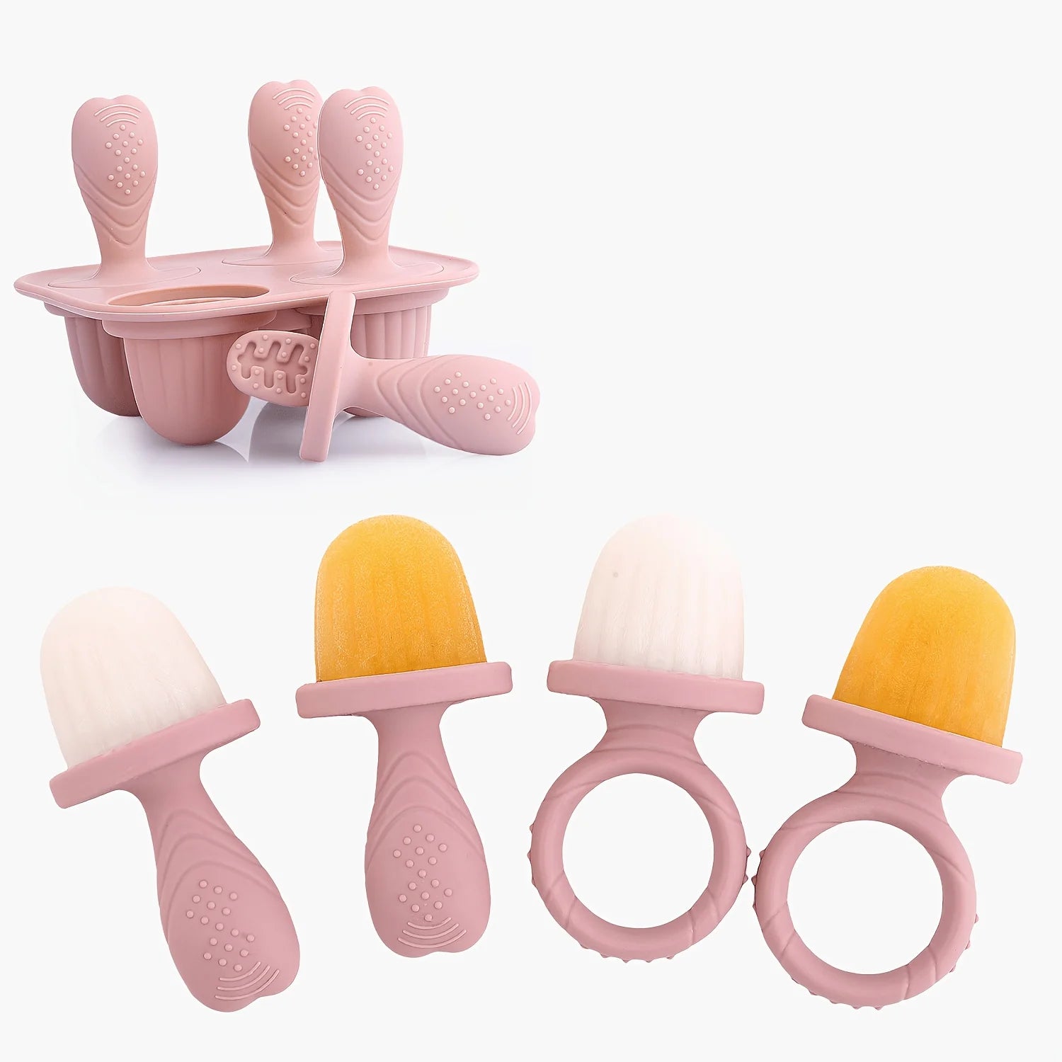 4-Pc Cube of Ice Popsicle Mold, Food Silicone Ice Cream Bar Mold Qme