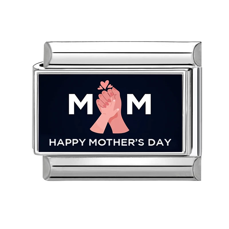 Love Mom Series Cute Child Star Flower Italian Charm Links Fit 2cm Stainless Steel Bracelet DIY Jewelry Making Birthday Gifts Qme Style 13