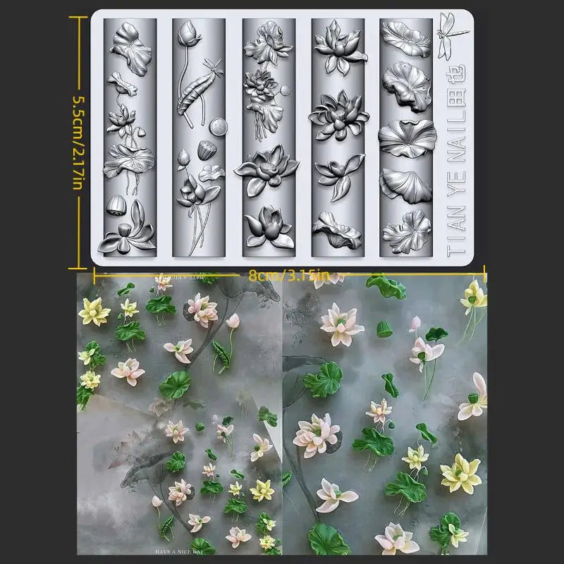 Flowers Series 3D Curved Nail Mold Lily Valley Lotus Flower Diy Qme