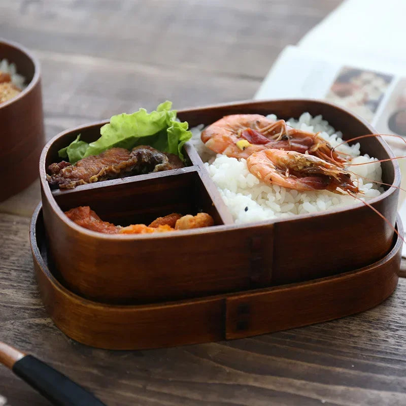 Japanese-style Wooden Bento Box Single Layer Ash Sushi Lunch Large Qme Square