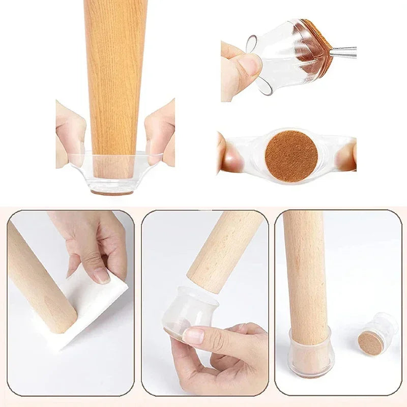 Transparent Silicone Chair Leg Floor Protector with Wrapped Felt Bar Stool Chair Leg Furniture Leg Feet Protection Cover 16/4PCS Qme