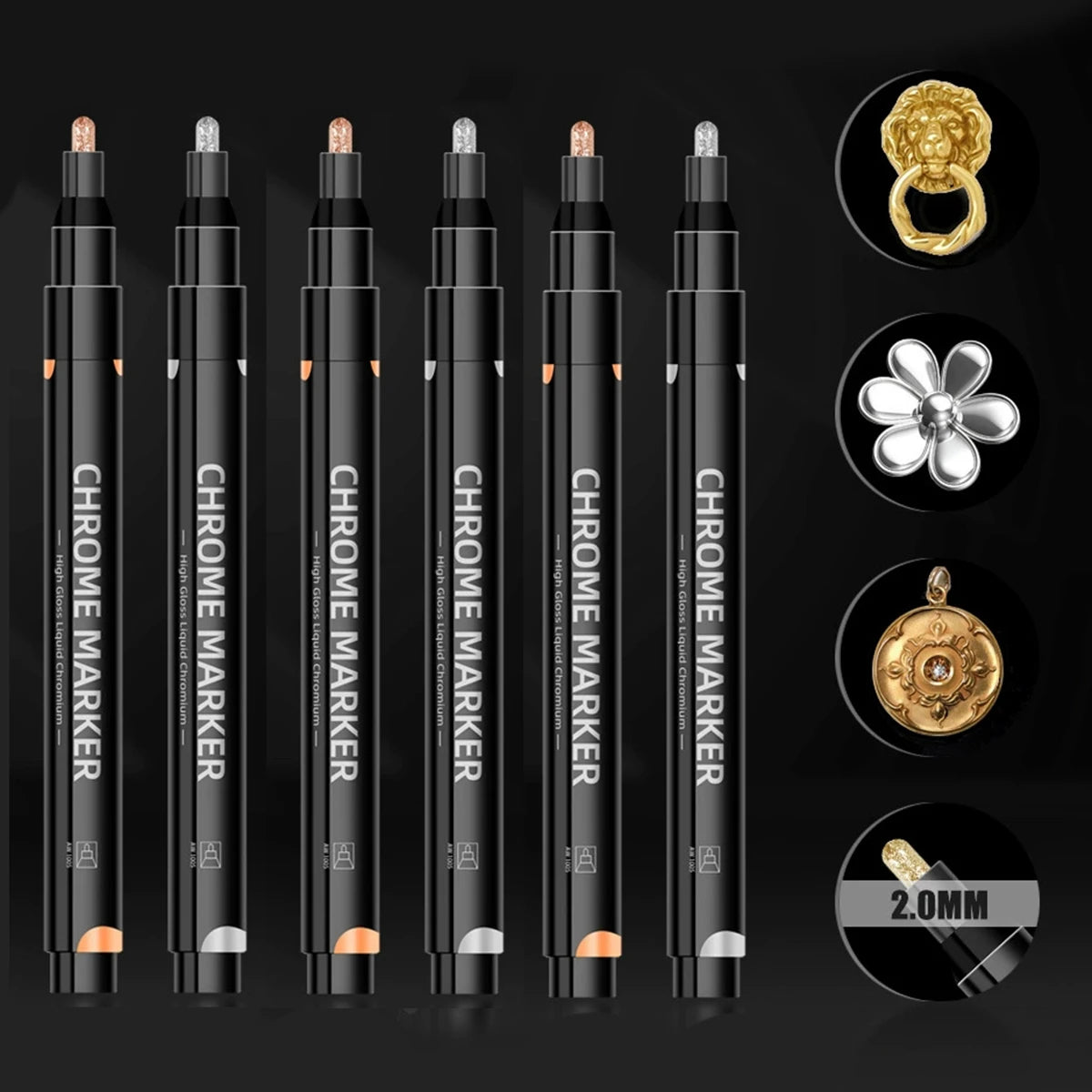 1/2 Pcs Mirror Chrome Metallic Markers, Waterproof Paint Repair,For Rock Ceramic Glass Metallic 2mm Nib, Painting DIY Craft Qme