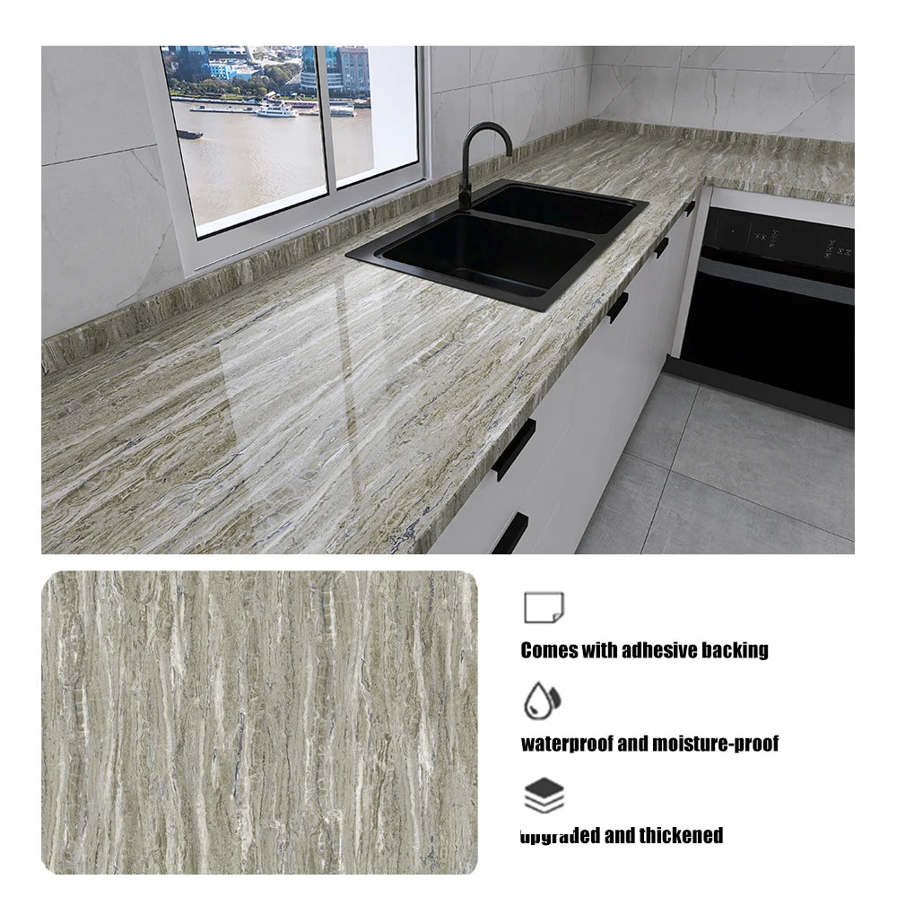 European Style Self Adhesive Wall Sticker Heat Resistant Moisture Proof Wallpaper Marble Pattern for Bedroom Living Room Kitchen Qme 3 40cmX20m