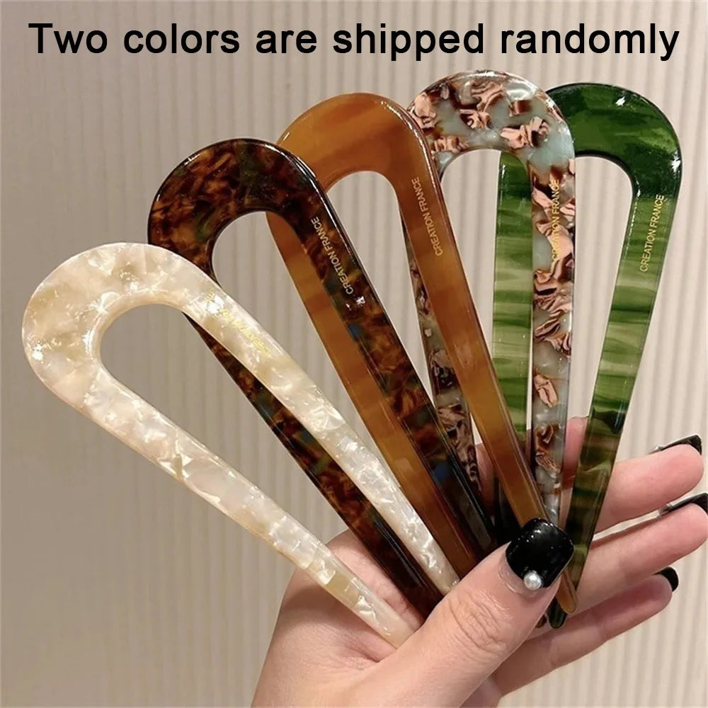 U Shaped Hair Stick Vintage French Hair Pin Women Acetate Hair Accessories DIY Retro Hairstyle Tool New Hair Clips 2025 New Qme 2pc Random
