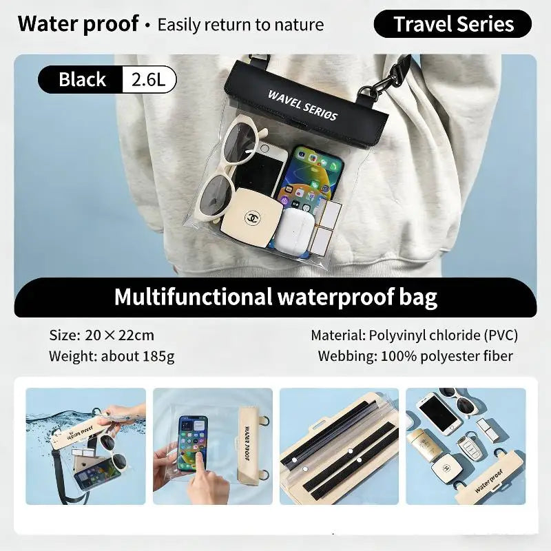 Universal Waterproof Phone Pouch Transparent Window Full Touch Qme black