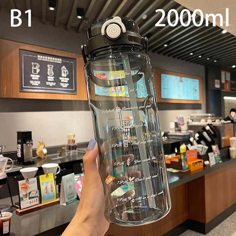 1 5 2Liter Sport Straw Water Bottle Time Scale Plastic Summer Cold Qme B1