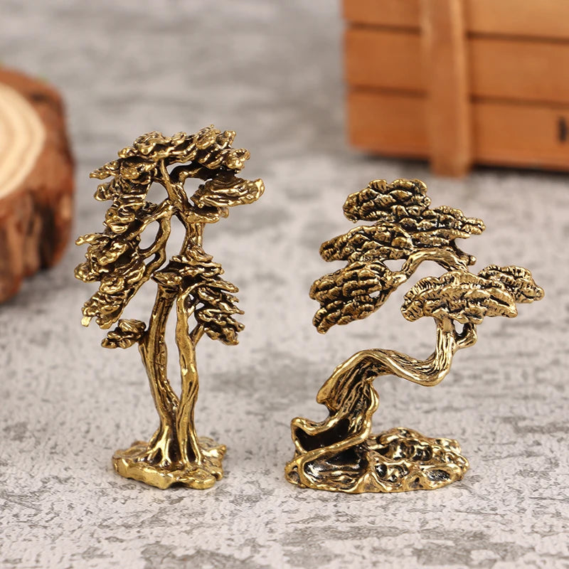 Small Bonsai Tree Statues Decorations Accessories Brass Mini Welcome Qme