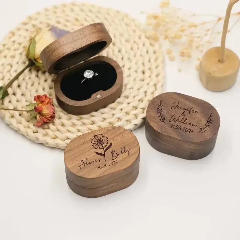 Premium Solid Wood Jewelry Organizer (Black Walnut) - Jewelry Display for Earrings & Couples Rings Jewelry Case Valentine Gift Qme