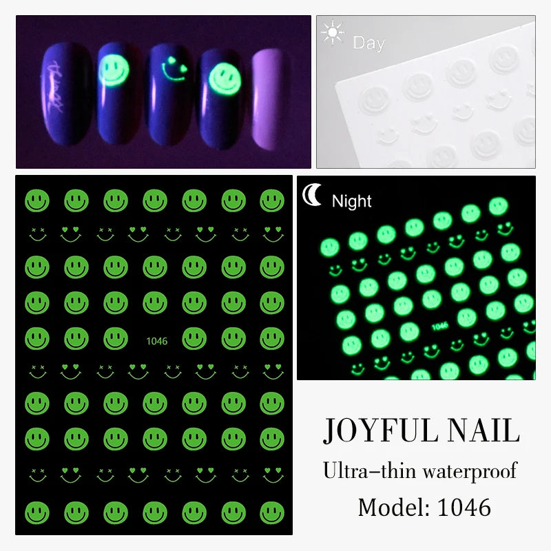 1 Sheet Glow Dark Nail Art Sticker Snowflake Flame Old English Qme 1046