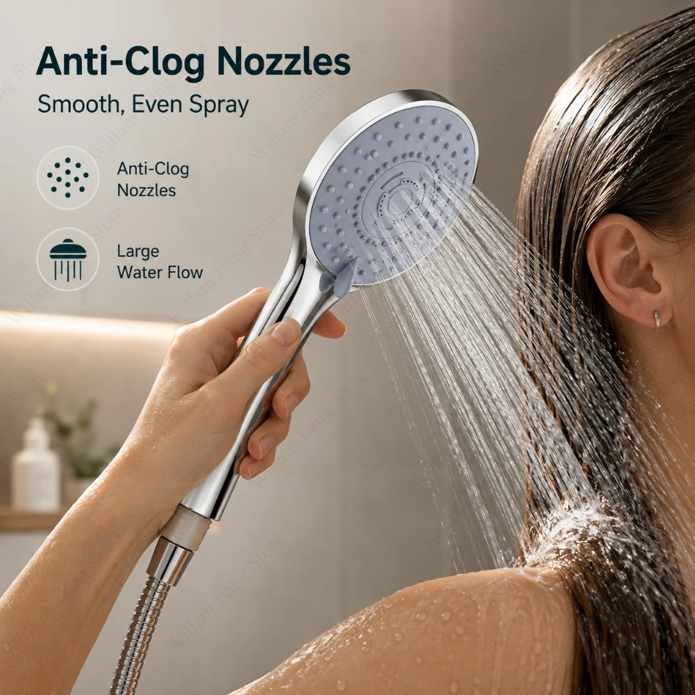 5 Settings High Pressure Portable Shower Head Water Saving Design 1/2/3Pcs Replacement Nozzle For Household Bathroom Shower Qme