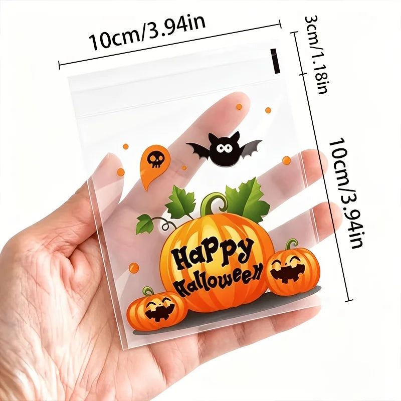 100Pcs Halloween Cartoon Bat Skeleton Transparent Packaging Bags,Suitable for Storing Candy At Parties,Halloween,carnival Nights Qme