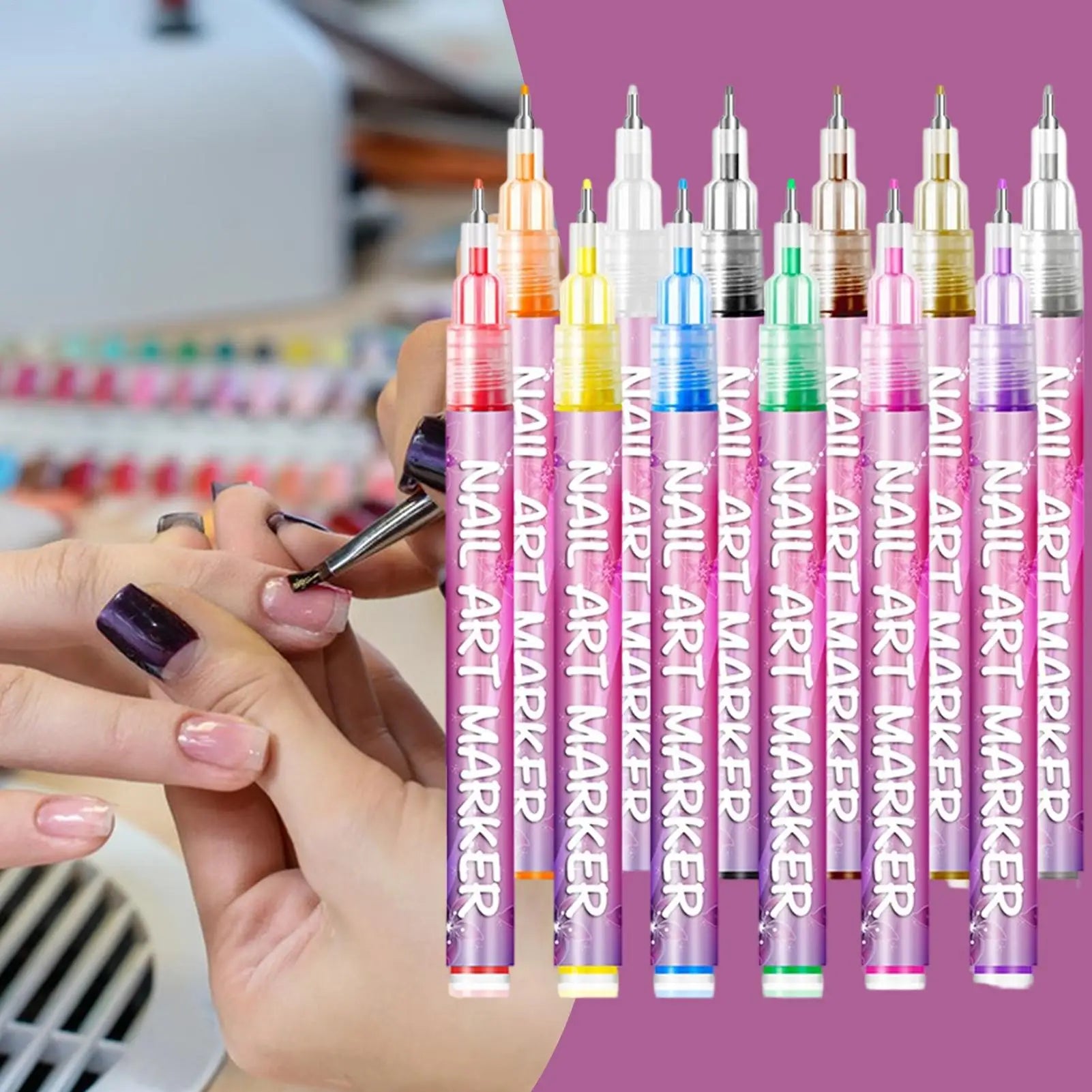 Nail Pens Nail Paint Pen 12 Colors Portable Tools Decoration Drawing for Kids Art Practice Salon Manicure Home Women Qme