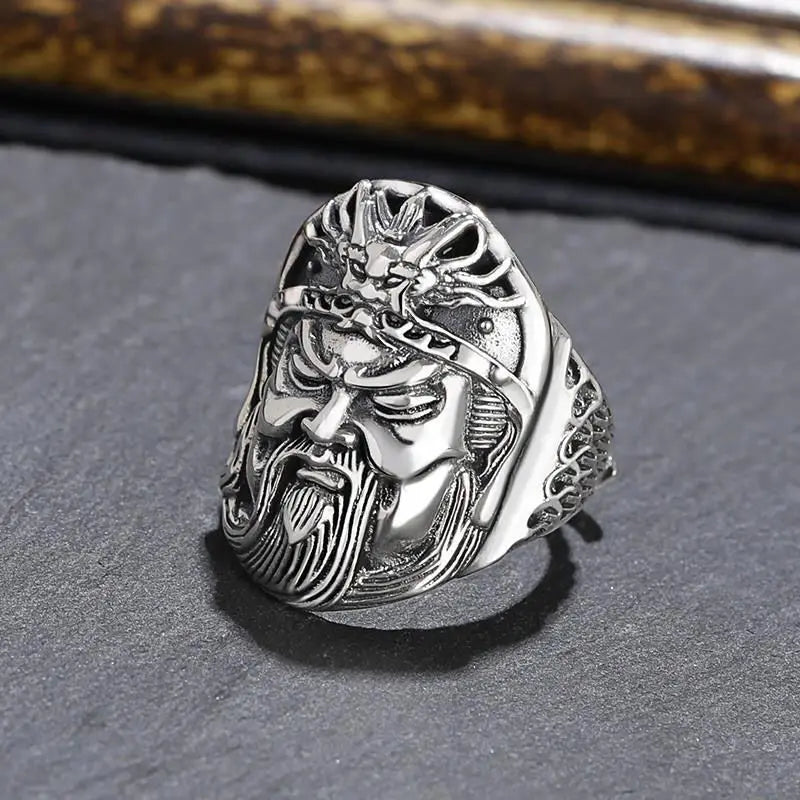 Vintage Guan Yu Ring Gothic Punk Hip Hop Adjustable Ancient Three Kingdoms Ring Daily Jewelry Accessories for Men and Women Qme 1 resizable