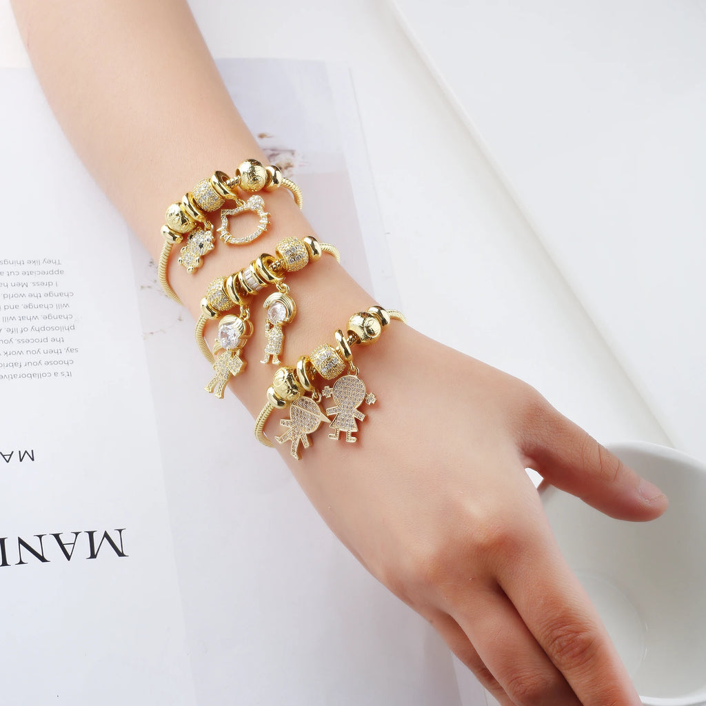 New Popular Boys Girls Character Theme Charms Snake Chain Bracelet For Women Inlaid Shiny Zircon Birthday Party Jewelry Gifts Qme
