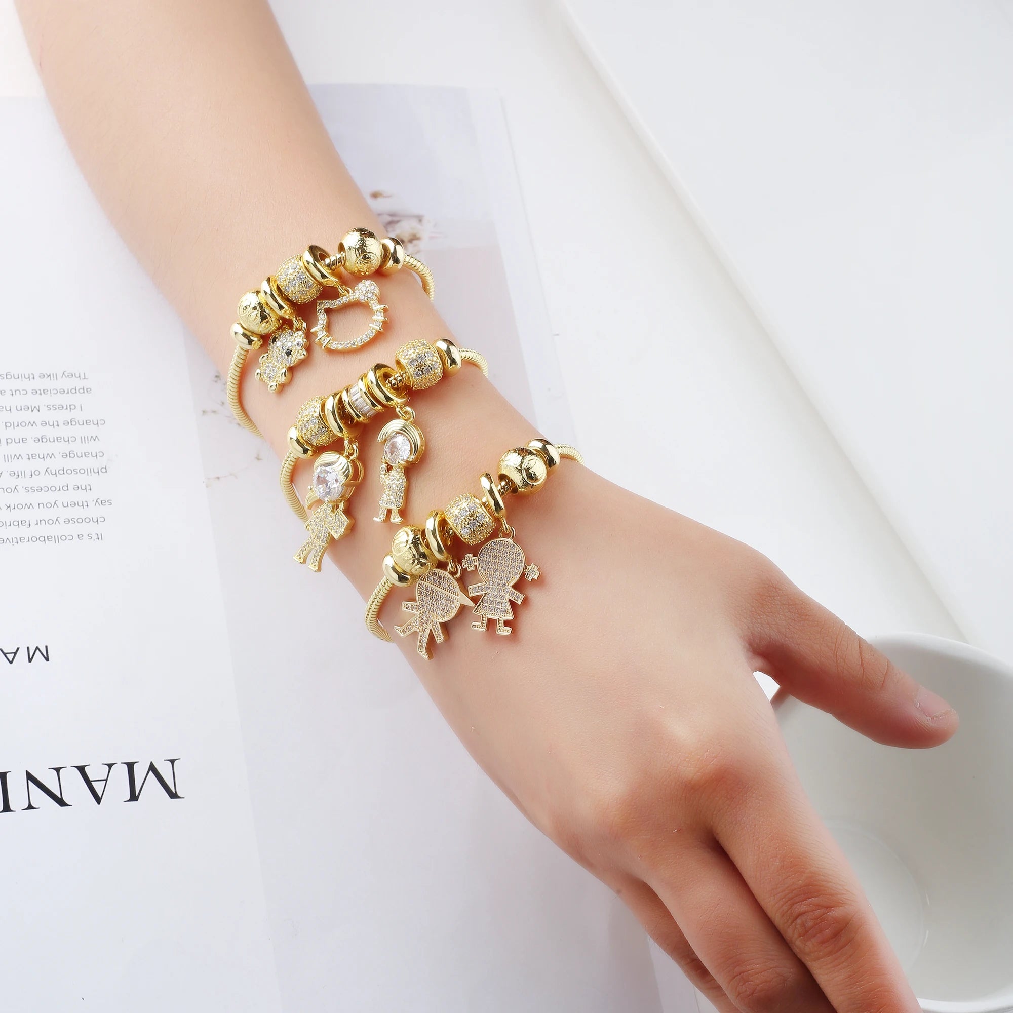 New Popular Boys Girls Character Theme Charms Snake Chain Bracelet For Women Inlaid Shiny Zircon Birthday Party Jewelry Gifts Qme