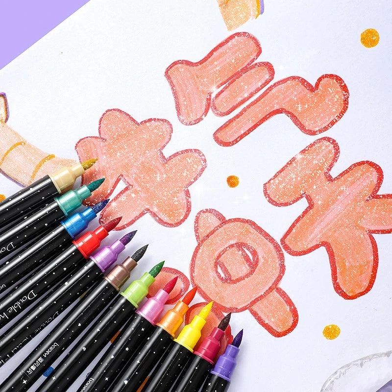 6-24 Pcs Double Tips Glitter Acrylic Markers Paint Pens Sparkly And Shiny for Rock Painting Stone Ceramic Glass Wood Fabric Qme